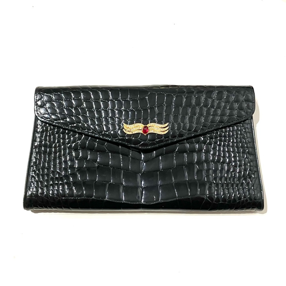 Zagliani Black Patent Leather Clutch Bag